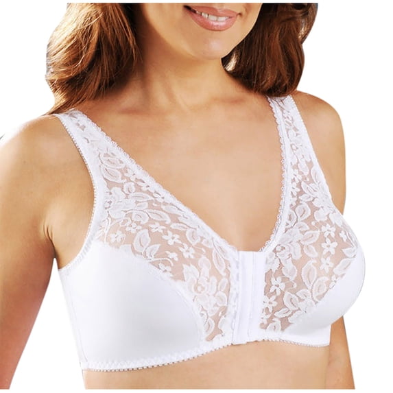 LYEAA Bras for Women Front Closure Wireless No Underwire Soft Lace Push up Everyday Bras Support Solid Lift Sleep Bras Comfortable Wirefree Breathable Shaping Daily Bralette White M