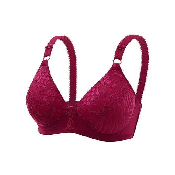 LYEAA Bras for Women No Underwire Soft Lace Push up Everyday Bras Wireless Support Solid Lightly Lined Lift Sleep Bras Comfortable Wirefree Breathable Shaping Daily Bralette Red S