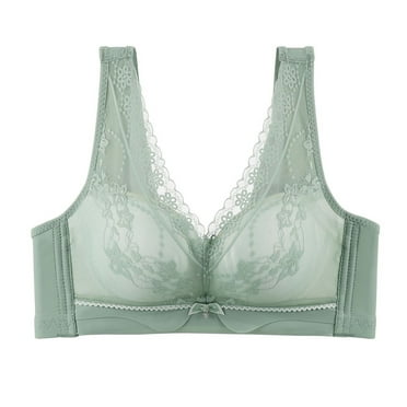 LYEAA Bras for Women No Wire Lace Push up Lightly Lined Wireless Daily Bras Wirefree Wide Strap Lift Soft Bralette Breathable Comfort Sleeping Bras Green 34