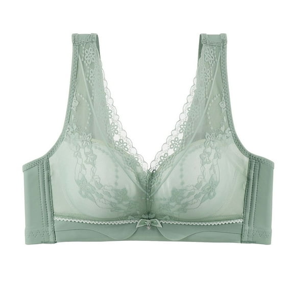 LYEAA Bras for Women No Wire Lace Push up Lightly Lined Wireless Daily Bras Wirefree Wide Strap Lift Soft Bralette Breathable Comfort Sleeping Bras Green 36