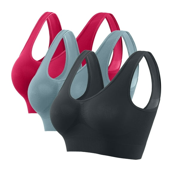 LYEAA Bras for Women Push up 3 Pack Support Plus Size Wirefree Cool thin Sport Yoga Bra Solid Stretch Fitness Workout Bra Full Cup Comfortable Bras Pullover Breathable Sleeping Bras Multicolor S