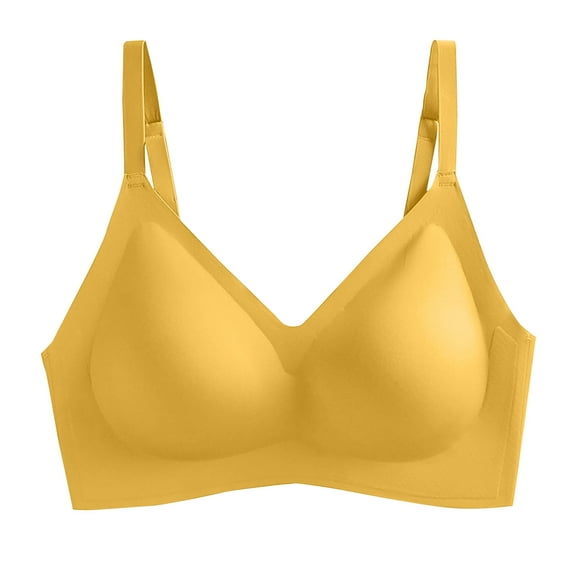 LYEAA Bras for Women Push up No Wires Seamless Padded Wireless Daily Bras Wirefree Adjustable Strap Lift Soft Bralette Breathable Comfort Sleeping Bras Yellow XL