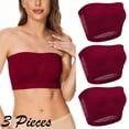 thumbnail image 1 of LYEAA Bras for Women No Underwire Pack of 3 Wireless Plus Size Padded Strapless Stretch Push Up Bandeau Solid Seamless Invisible Support Non-Slip Breathable Comfort Soft Sleeping Everyday Bra Red XL, 1 of 9