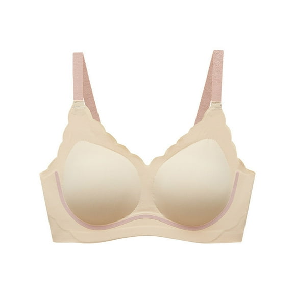 LYEAA Bras for Women No Underwire Soft Seamless Push up Everyday Bras Wireless Support Solid Padded Lift Sleep Bras Comfortable Wirefree Breathable Shaping Daily T-Shirt Bralette Beige XL