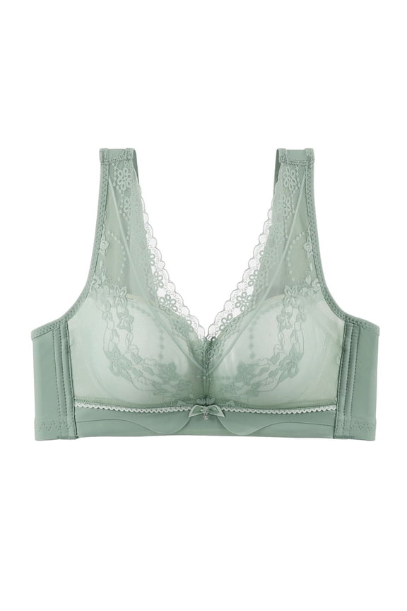 Bras for Women No Wire Lace Push up Lightly Lined Wireless Daily Bras Wirefree Wide Strap Lift Soft Bralette Breathable Comfort Sleeping Bras Green 40