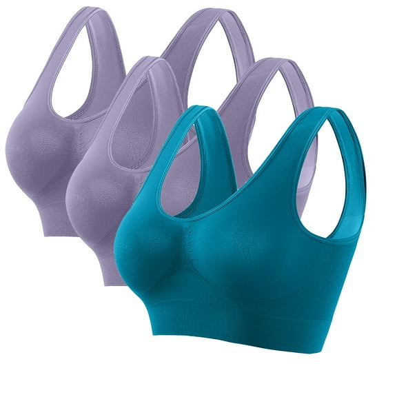 LYEAA Bras for Women No Wire Push up 3 Pack Support Plus Size Wirefree Cool thin Sport Yoga Bra Solid Stretch Fitness Workout Bra Full Cup Comfort Bras Pullover Breathable Sleeping Bras Multicolor L