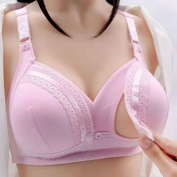 LYEAA Bras for Maternity Wireless Nursing Bras Breastfeeding Pregnant Solid Openable Breathable Bras Comfort Push Up Women's Sleep Bras Purple 42