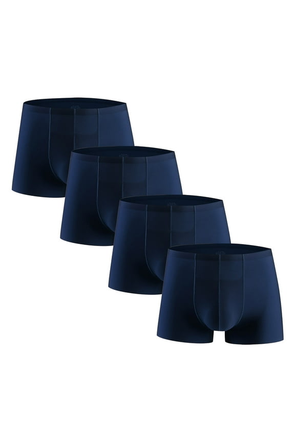 Breathable Boxers Men 4-Pack Ice Silk Stretch Soft Trunks Solid Plus Seamless Loose Comfortable Athletic Underpants Cool Dry Elastic Waistband Fashion Support Pouch Underwear No fly Blue XL