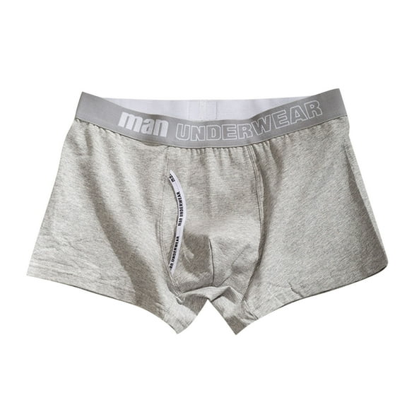 LYEAA Breathable Loose Boxers Cotton Soft Men Trunks Solid Comfortable Underpants Elastic Waistband Fashion Support Pouch Underwear with Fly Gray XL