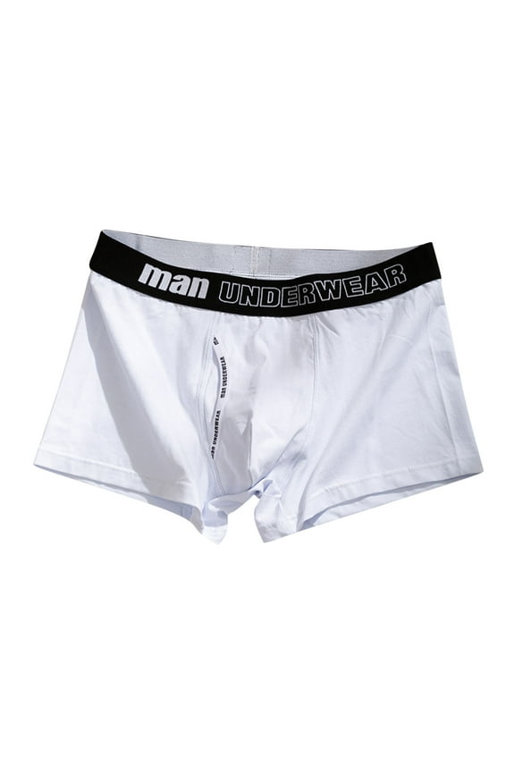 Breathable Loose Boxers Cotton Soft Men Trunks Solid Comfortable Underpants Elastic Waistband Fashion Support Pouch Underwear with Fly White S
