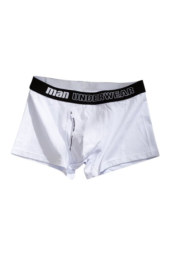 Breathable Loose Boxers Cotton Soft Men Trunks Solid Comfortable Underpants Elastic Waistband Fashion Support Pouch Underwear with Fly White XL
