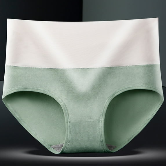 LYEAA Briefs for Women High Waist Cotton High Waisted Cool Underwear Breathable Comfort Color Block Daily Panties Full Fashionable Underpants Green XL