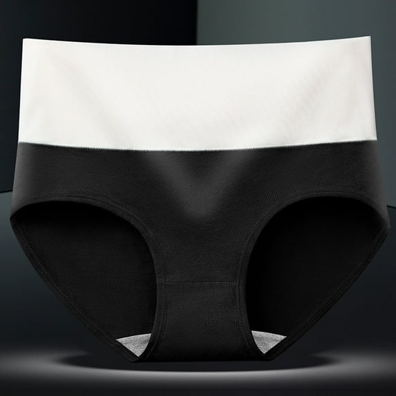 LYEAA Briefs for Women High Waist Cotton High Waisted Cool Underwear Breathable Comfort Color Block Daily Panties Full Fashionable Underpants Black L
