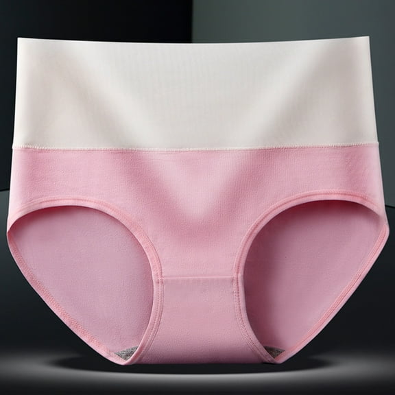 LYEAA Briefs for Women High Waist Cotton High Waisted Cool Underwear Breathable Comfort Color Block Daily Panties Full Fashionable Underpants Pink XL