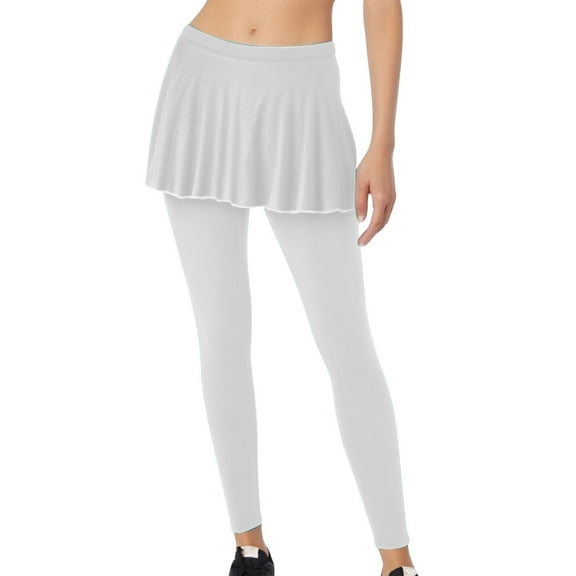 LYEAA Butt Lift Leggings for Women Plus Size Elastic Waist Tights Stretchy Ankle Length Solid Workout Pants with Skirt