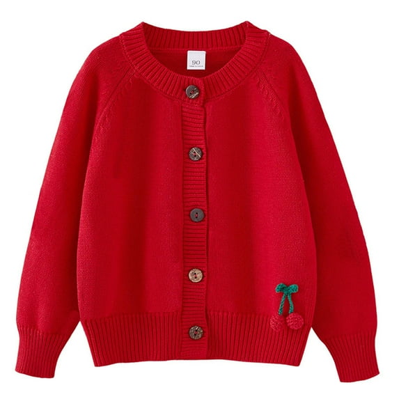 LYEAA Button down Sweaters for Girls Crewneck Knitted Cardigan Solid Color Long Sleeved Outerwear Sweater