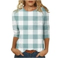 thumbnail image 1 of LYEAA Casual Tops for Women in Plus Sizes Plus Size Crew Neck 3/4 Sleeve T-shirt Fashion Checkered Tees Loose Soft Comfortable Blouse Dressy Breathable Trendy Clothing Green XL, 1 of 4