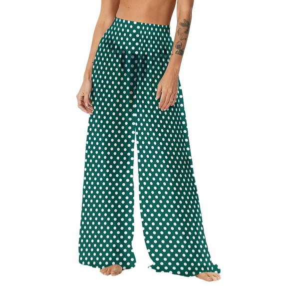 LYEAA Chiffon Pants Women Elastic Waist Lightweight Sun Protection Boho Shorts Solid Wide Leg Pants Beach Shorts