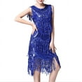 thumbnail image 1 of LYEAA Club Dresses for Women Sleeveless Crew Neck Glitter Sequin Tassel Knee Length Dress Flowy Elegant Dress Solid Color Dress Fashion Holiday Party Dress Ball Gown Dress Blue M, 1 of 8
