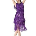 thumbnail image 1 of LYEAA Club Dresses for Women Sleeveless Crew Neck Glitter Sequin Tassel Knee Length Dress Flowy Elegant Dress Solid Color Dress Fashion Holiday Party Dress Ball Gown Dress Purple XL, 1 of 5