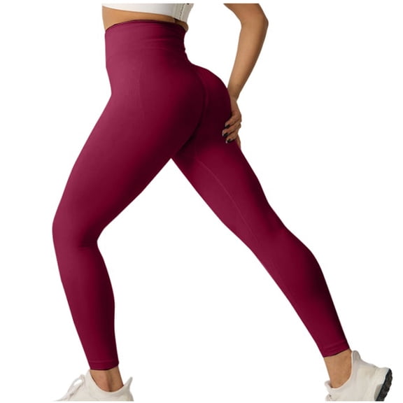 LYEAA Women Leggings High Waist Butt Lifting Pants Full Length Workout Elastic Yoga Pants Stretch Shapewear Running Fitted Athletic Casual Soft Pants Breathable Lightweight Pants Red M