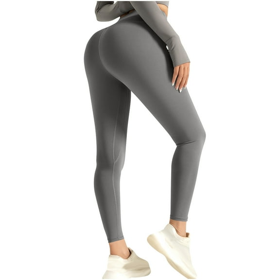LYEAA Women Leggings High Waist Butt Lifting Pants Plus Size Full Length Workout Elastic Yoga Pants Stretch Shapewear Running Tight-fitting Sports Soft Pants Breathable Pants Gray S