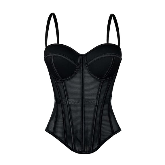 LYEAA Corset Tops for Women Going out Spaghetti Strap Overbust Boned Bustier Lace Push up Shapewear Evening Party Tank Top