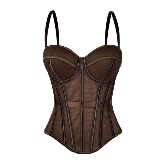 LYEAA Corset Tops for Women Going out Spaghetti Strap Overbust Boned Bustier Lace Push up Shapewear Evening Party Tank Top