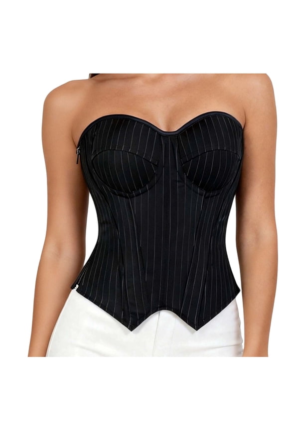 Corset Tops for Women Plus Size Strapless Zip up Overbust Boned Bustier Push up Shapewear Going out Party Tubu Tops