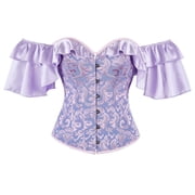 LYEAA Corset Tops for Women with Sleeves Overbust Boned Bustier Off Shoulder Renaissance Shapewear Going out Evening Wear