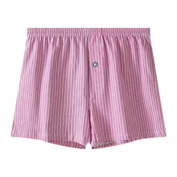 LYEAA Cotton Boxers for Men Loose Fitting Soft Breathable Trunks Striped Plus Comfortable Athletic Underpants Elastic Waistband Fashion Underwear with Button Fly Pink L
