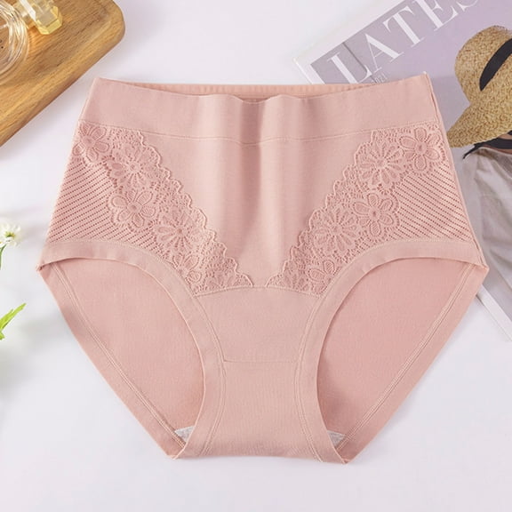 LYEAA Cotton Briefs for Women Plus Size High Waisted Cool Underwear Breathable Comfort Solid Daily Panties Full Fashionable Underpants Pink M
