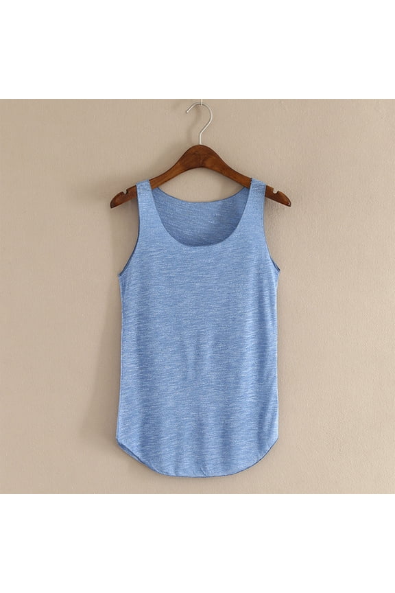 Cotton Tank Top Women Sleeveless Crew Neck Basic Spring Summer Casual Undershirt Solid Vacation Beach Fashion Pullover Vest Breathable Soft Loungewear Going Out Clothes Blue