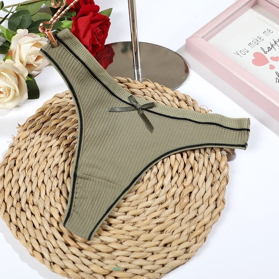 LYEAA Cotton Thong Underwear for Women Low Rise Cool Cheeky Breathable Comfort Solid Daily Panties Fashionable Underpants Green M