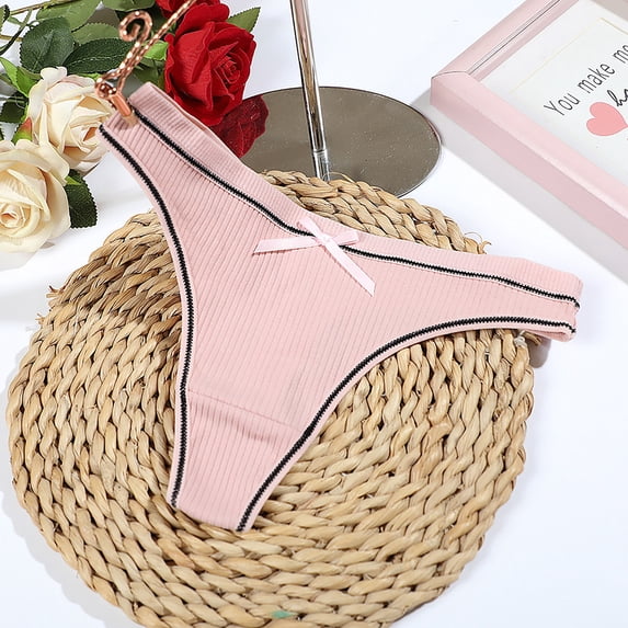 LYEAA Cotton Thong Underwear for Women Low Rise Cool Cheeky Breathable Comfort Solid Daily Panties Fashionable Underpants Pink L