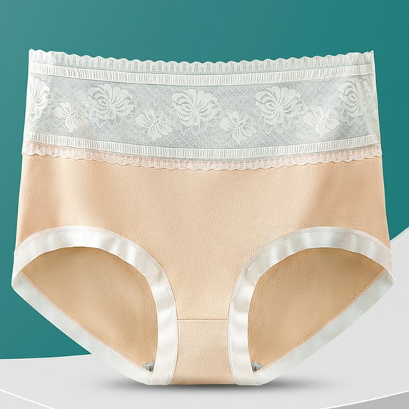 LYEAA Cotton Underwear Womens Breathable Mid Waisted Cool Briefs Comfort Color Block Lace Daily Panties Full Fashionable Underpants Brown XL