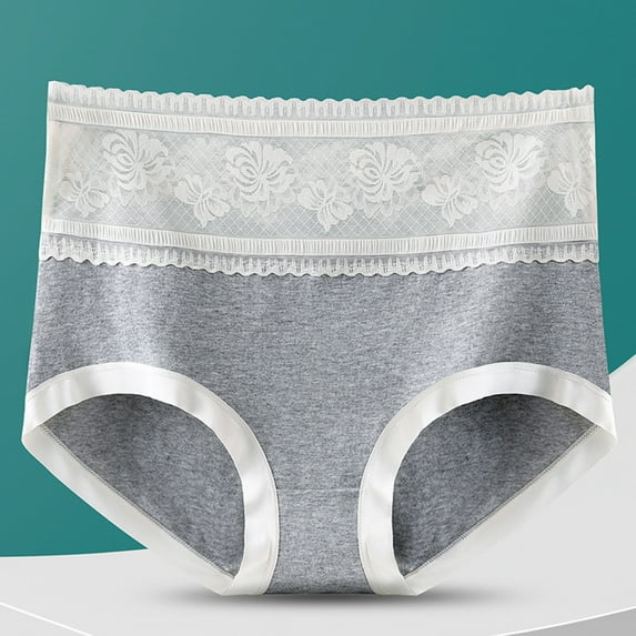 LYEAA Cotton Underwear Womens Breathable Mid Waisted Cool Briefs Comfort Color Block Lace Daily Panties Full Fashionable Underpants Gray 2XL