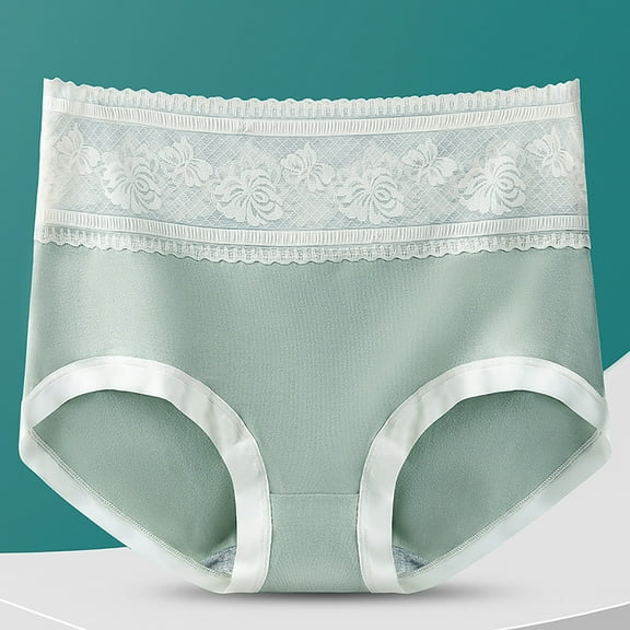 LYEAA Cotton Underwear Womens Breathable Mid Waisted Cool Briefs Comfort Color Block Lace Daily Panties Full Fashionable Underpants Green 2XL