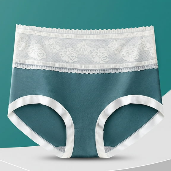 LYEAA Cotton Underwear Womens Breathable Mid Waisted Cool Briefs Comfort Color Block Lace Daily Panties Full Fashionable Underpants Green L