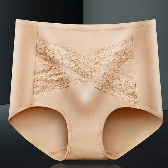 LYEAA Cotton Underwear for Women High Cut High Waisted Cool Briefs Breathable Comfort Solid Daily Panties Full Fashionable Underpants Beige L