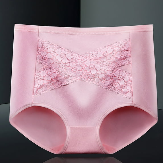 LYEAA Cotton Underwear for Women High Cut High Waisted Cool Briefs Breathable Comfort Solid Daily Panties Full Fashionable Underpants Pink L