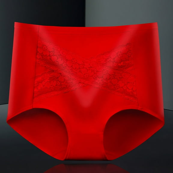 LYEAA Cotton Underwear for Women High Cut High Waisted Cool Briefs Breathable Comfort Solid Daily Panties Full Fashionable Underpants Red 2XL
