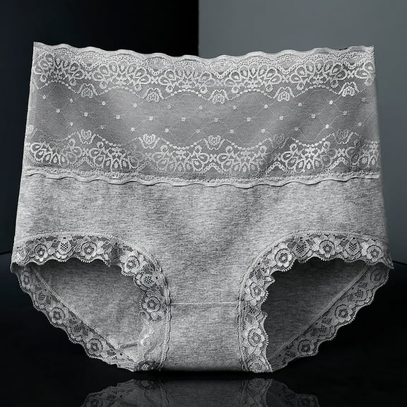LYEAA Cotton Womens Underwear High Cut High Waisted Cool Briefs Breathable Comfort Solid Lace Daily Panties Full Fashionable Underpants Gray XL