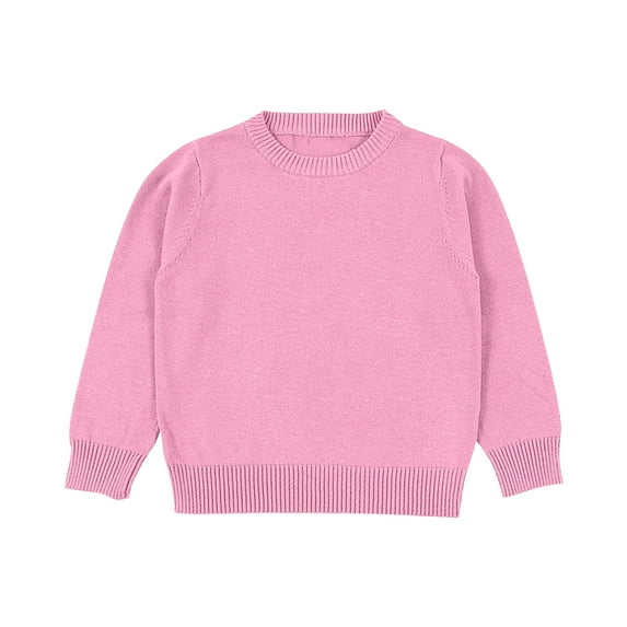 LYEAA Crewneck Sweater for Kids Pullover Loose Long Sleeved Solid Color Children Sweaters