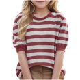 thumbnail image 1 of LYEAA Crewneck Sweater for Kids Pullover Short Sleeved Stripe Lightweight Outerwear Sweater, 1 of 1