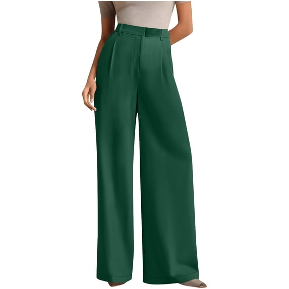 LYEAA Dress Pants for Women Summer High Waisted Straight Leg Pant Solid Business Casual Trousers with Pockets