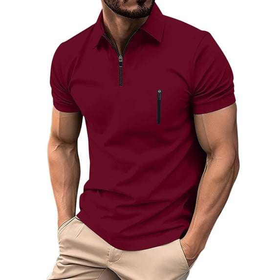 LYEAA Dress Shirts for Men Solid Collared Short Sleeve Pullover Lightweight Breathable Quarter zipper Blouses Summer Tops