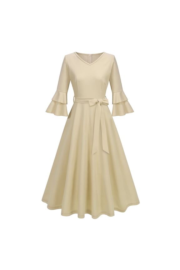 Dresses for Women Homecoming Medium Length Half Sleeve Dress Flowy Elegant Dress A-line Plain Belted Dress 1950s Vintage Holiday Party Dress Modest Ball Gown Wedding Guest Dress Brown XXL