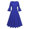 thumbnail image 1 of LYEAA Dresses for Women Homecoming Medium Length Half Sleeve Dress Flowy Elegant Dress A-line Solid Color Belted Dress 1950s Vintage Holiday Party Dress Modest Ball Gown Wedding Guest Dress Blue S, 1 of 8