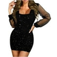 thumbnail image 1 of LYEAA Evening Dresses for Women Long Sleeve Sequin Mesh Mini Dress Sheath Elegant Dress Bodycon Solid Color Patchwork Gown Cocktail Dress Fashion Holiday Party Club Dress Stretchy Dress Black XL, 1 of 6